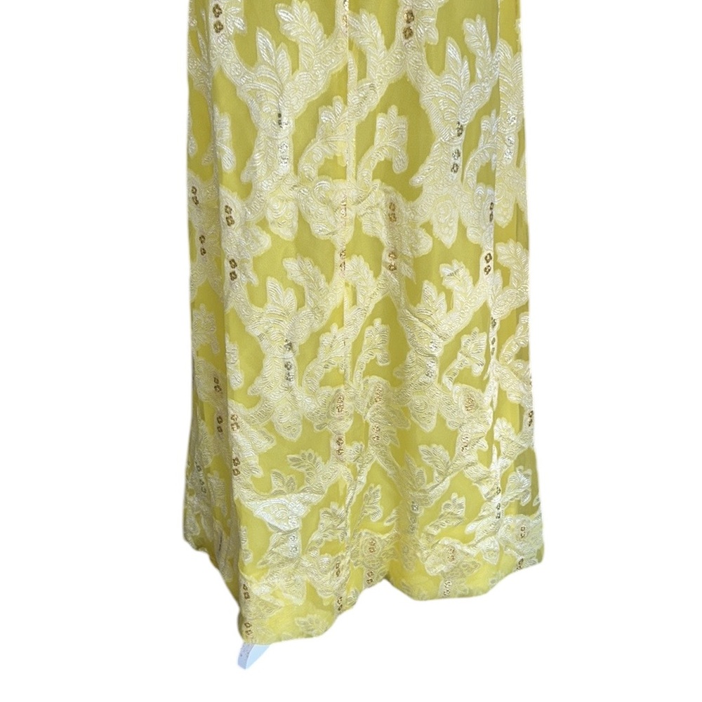 Vintage Handmade Yellow Metallic Gold Silver Floral Jacquard Maxi Dress Gown  XS - Picture 7 of 9